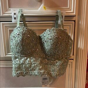 Embellished Sage Lace Bustier Top